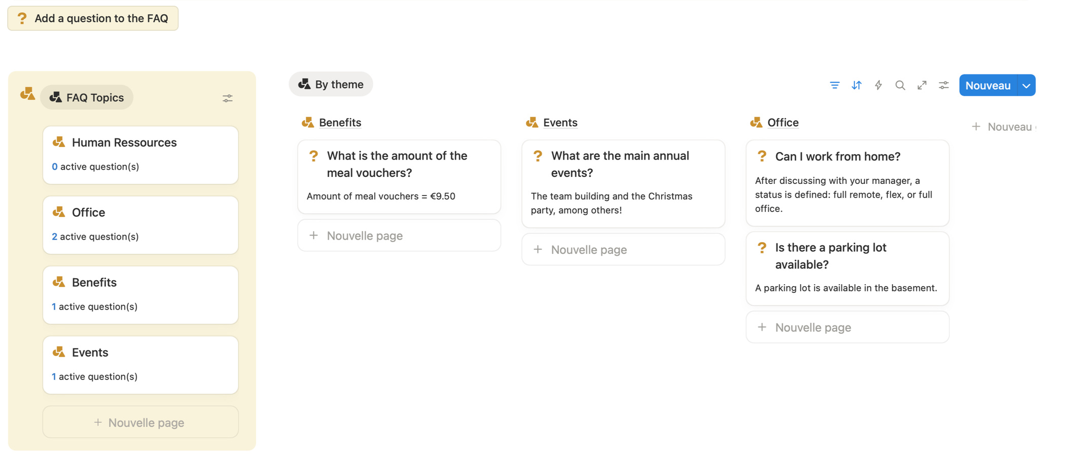 Internal company FAQ, internal communication Notion